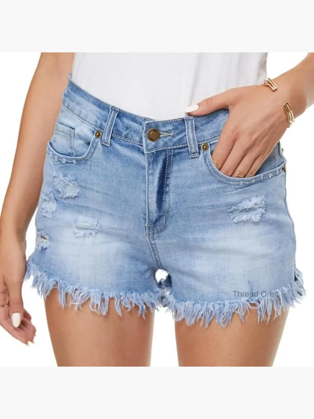 Elastic High Rise Denim Shorts Drawstring Tassel Zip Stretchy Casual Summer